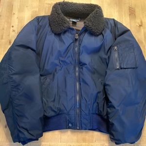 Men’s Large Navy Ralph Lauren Down Bomber Jacket Plush Collar